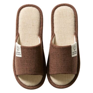 Льонові домашні тапочки літні дихаючі для дому, готелю. Зі слизькою підошвою. Для жінок та чоловіків (40/41 EU, Коричневий)