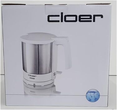 Електричний чайник Cloer 4701 з нержавіючої сталі, 1.5 л, 2200 Вт, з фільтром від накипу та захистом від перегріву, білий