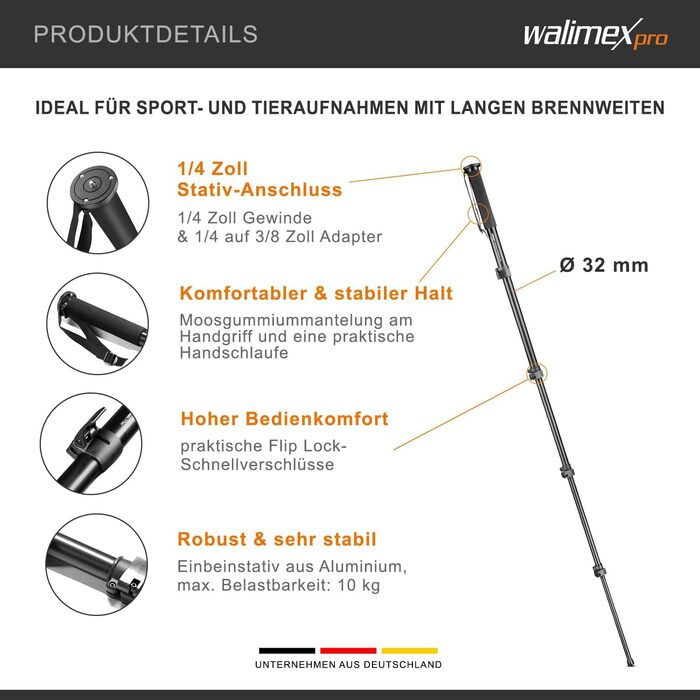Штатив Walimex FT-1502 Pro: монопод, 177 см, для DSLR/DSLM, 10 кг, з сумкою