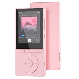 MP3 плеєр 64GB Bluetooth 5.3 з динаміком, HiFi звук, запис голосу, E-book, рожевий. Підтримка TF карти 128GB для спорту