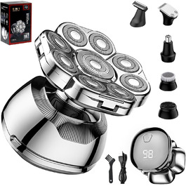 Електричний гостростример для голивної голови Glatzen, 6-в-1, з плаваючою насадкою 9D, IPX7 водонепроникний, LED дисплей, Type-C, для чоловіків