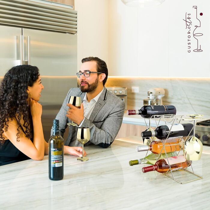 Стійка для вина Gusto Nostro на стіл - Металева, 3-рівнева, для 8 пляшок, без монтажу (Золота)