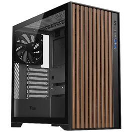 Ігровий корпус Itek Woody Gaming Tower ATX, 3x14см вентилятори, USB 3.0, Type-C, дерев'яна передня панель, загартоване скло, чорний