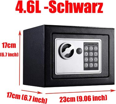 Сейф Tresor з двобічним замком, сталева конструкція, електронний код та 2 ключами для бізнесу, готівки, ювелірних виробів та цінностей (4.6L, чорний)