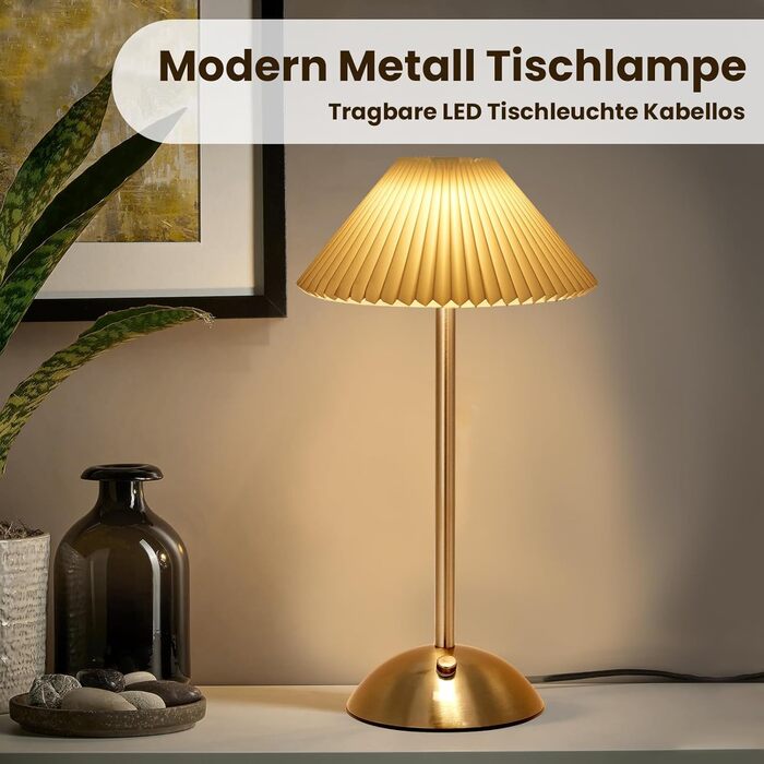 Світлодіодна настільна лампа Starnearby бездротова, з сенсорним димером, акумуляторна, 3 режими світла, вінтажний дизайн, металева, для спальні, офісу, тумбочки (Бежева + Коричнева основа)