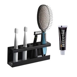 Тримач для електричної зубної щітки, алюмінієвий, без свердління, 3 слоти, чорний. Підставка для зубних щіток з діатомової землі