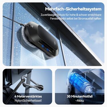 Робот для миття вікон Neu Fensterputzroboter з розпилювачем, 6000Pa, для вікон та плитки, тихий (<65дБ), з системою безпеки та інтелектуальною навігацією + 10 серветок