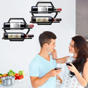 Metal Wall Mounted Wine Holder Stemware Glass Rack, 2Pcs Hanging Glass Wine Shelf Wall Mount Red Wine Shelf Organizer with 3 Stem Glass Holders for Home Kitchen Bar Display Decor (Bb)