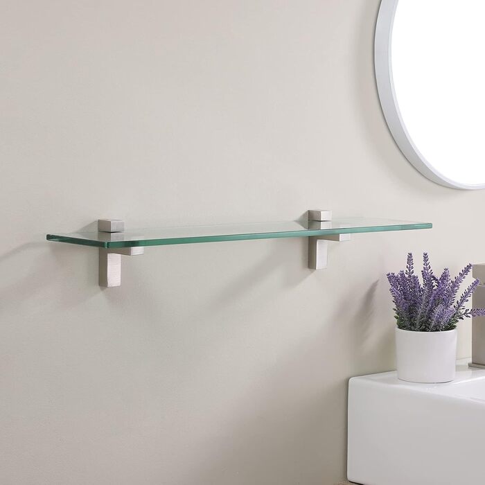 KES Shower Shelf for Hanging, Bathroom Shelf, Wall Shelf, Shower Glass Shelf, 8mm Shower Shelf, Bathroom Shelf, Tempered Glass with Shelf Support 60cm Brushed Nickel, BGS3201S60-2