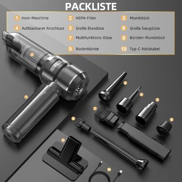 Портативний бездротовий пилосос NVKHG з акумулятором, 26000Pa, 3 швидкості, безщітковий двигун, для дому, авто, офісу, видалення шерсті тварин, срібний