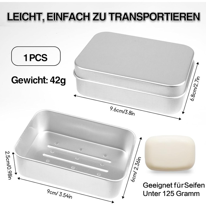 Набір мильниць для подорожей 2 шт. з алюмінію з підсіткою, вологостійкі, нержавіючі для дому, подорожей, зберігання мила та пінки для гоління (срібло)