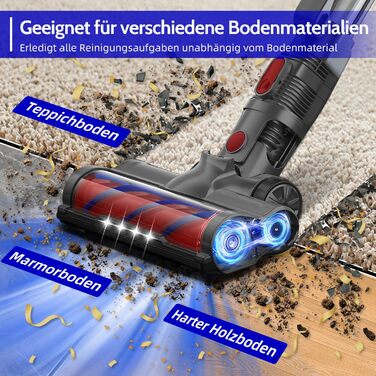 Бездротовий пилосос Authmic 40000Pa з акумулятором, час роботи до 50 хв, об'єм контейнера 1.6 л, HEPA фільтр x4, для килимів, твердих підлог та шерсті тварин