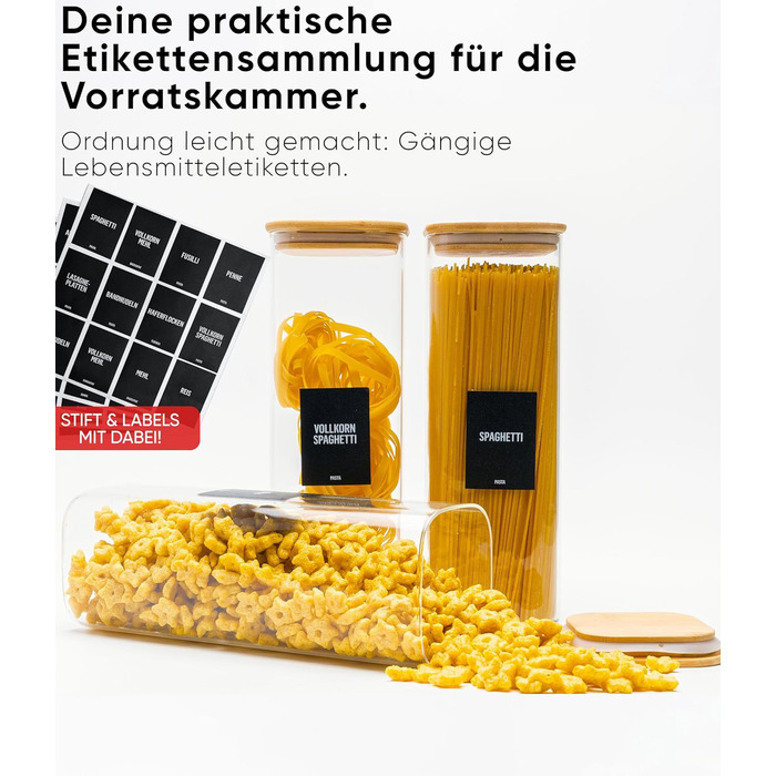 Набір скляних контейнерів для зберігання Deco haus® (6 шт.) з кришкою, етикетками - герметичні банки для круп, макаронів, спецій