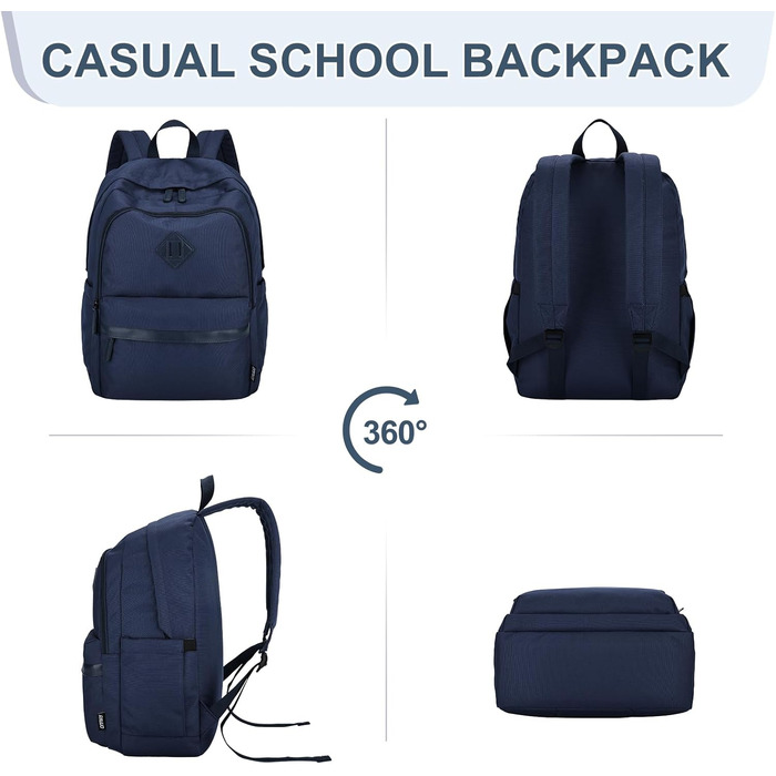 Ранець RAVUO для чоловіків та жінок, 15.6 дюймів, водонепроникний, для підлітків, рюкзак для школи, подорожей, роботи, чорний (синій)