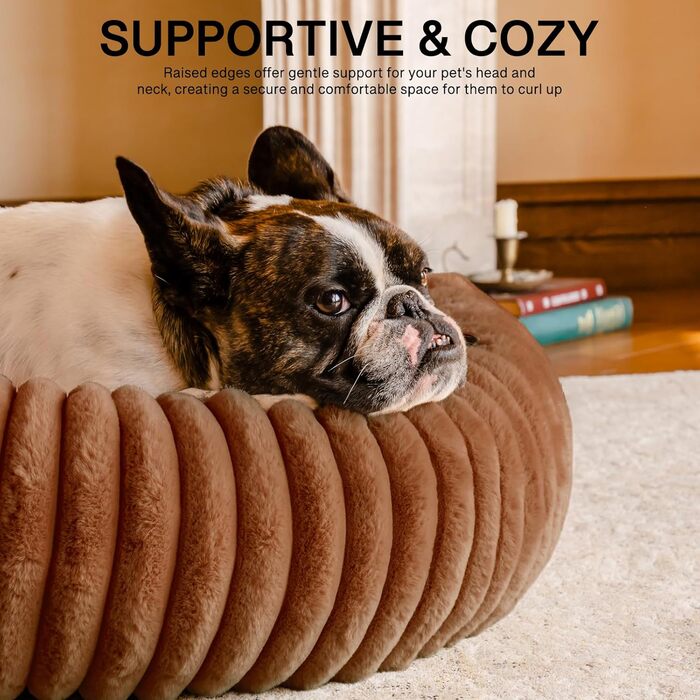 Кругле м'яке ліжко для собак MEWOOFUN, колір коричневий, 76x76x20 см - зручне та затишне ліжко для маленьких собак та цуценят з антиковзною основою