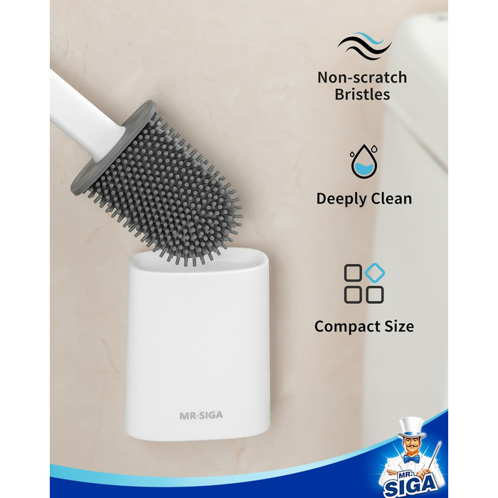 Набір щітки для унітазу та тримача MR.SlGA, настінний монтаж, компактний дизайн, білий, 2 шт.
