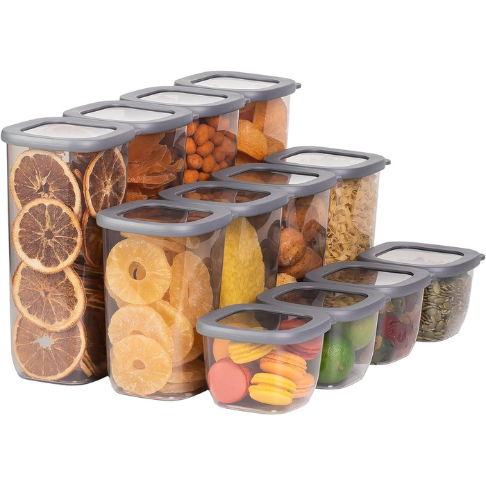 Набір контейнерів для зберігання продуктів 12 шт. з герметичними кришками, BPA-free, PP, з замком, 32 етикетки та маркер (Чорний) (4 x 0.8л / 4 x 1.6л / 4 x 2л)