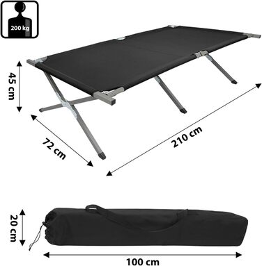 Розкладне ліжко BB Sport XXL для кемпінгу: сталеве каркас, 210x72x45 см, до 200 кг, зручне, портативне, з сумкою