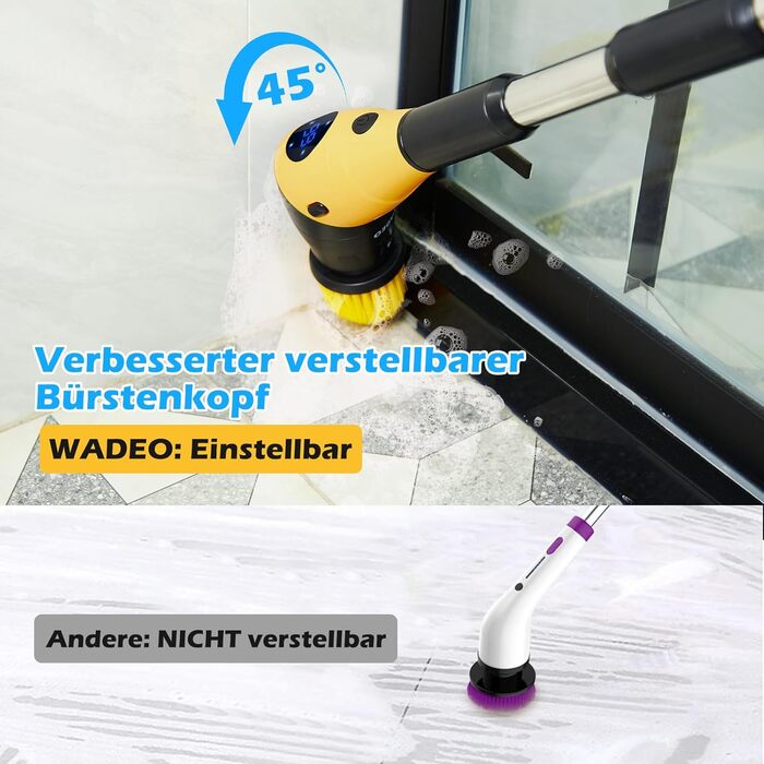WADEO Electric Cleaning Brush, 17-in-1 Electric Cleaning Brush with Interchangeable Brush Heads and Adjustable Handle, Electric Scrub Brush for Bathroom, Kitchen, Car, Tiles, Floor
