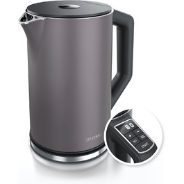 Arendo - Stainless Steel Kettle with Temperature Setting 40-100 Degrees in 5 Degree Increments - Double-Walled Design - Model ELEGANT - 1.5 Liter - 2200 W - Tea Kettle with Temperature Display - GS - Black (D: Volcanic Grey)