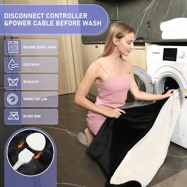 Електрична ковдра Qieryun з автовимкненням, 130x180 см, 10 температурних режимів, таймер 8 годин, захист від перегріву, флісова, для дому та офісу, темно-сіра