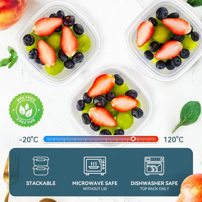 Контейнери для їжі EFISH 20 шт. Прямокутні, пластикові, з кришкою, 500 мл. Набір для школи, роботи та подорожей