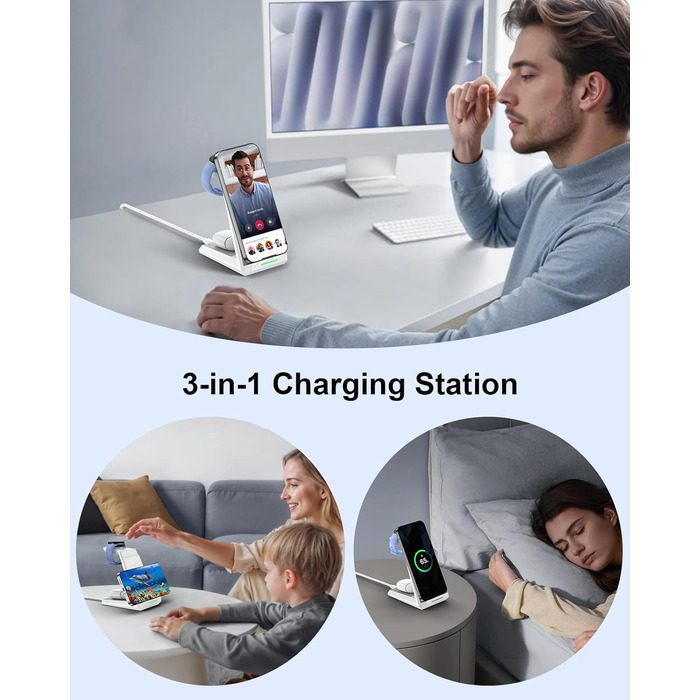 Бездротова зарядка NANAMI 3-в-1 для Google Pixel Watch 3/2, Fitbit Versa 4/3, Pixel 10 Pro/10/9/9a/8/7, Pixel Buds Pro 2 (Класичний Білий)