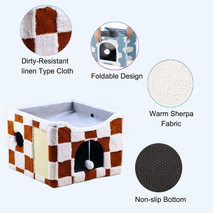 Кішка Будиночок-Печера ERNAN з подряпувачем та іграшкою, червоний, S