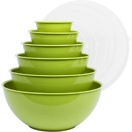 BoxedHome Hellgrün Mixing Bowl Set with Lids, Mixing Bowl, 12-Piece Set, Plastic Salad Bowl, Non-Slip, Stackable Serving Bowls for Kitchen (6 Bowls and 6 Lids)