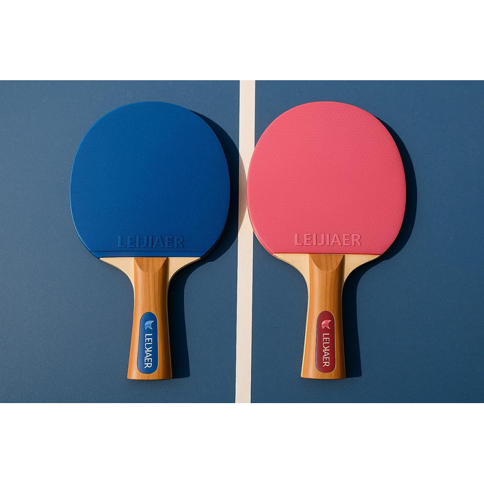Набір для настільного тенісу Leijiaer: 4 преміум ракетки (2 сині, 2 рожеві), 8 м'ячів та сумка - професійні ракетки для гри в приміщенні та на вулиці, підійдуть дітям та дорослим