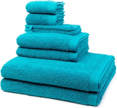 Möve - Superwuschel - 2 X Washcloth - 2 X Guest Towel - 2 X Shower Towel - 2 X Hand Towel in Set - Cotton (8-Piece Set Cornflower)