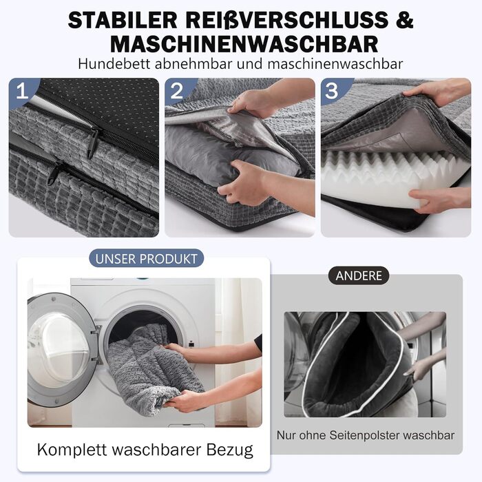 Ортопедичне ліжко для собак середніх та великих порід FURTIME, з memory foam, сіре, 89x64x18 см