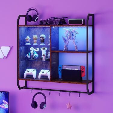 Стильне металеве виноградник на стіну з LED-підсвічуванням, 3 яруси, для бару, кухні, вітальні, ресторану, чорний, 20x80 см