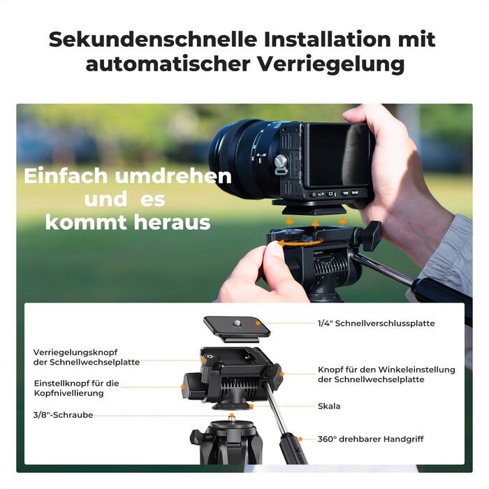 Штатив K&F Concept S255A3+BV01: Легкий штатив з сумкою, для камери/DSLR/відеокамери, з підтримкою смартфонів та планшетів (190см, 2-в-1)