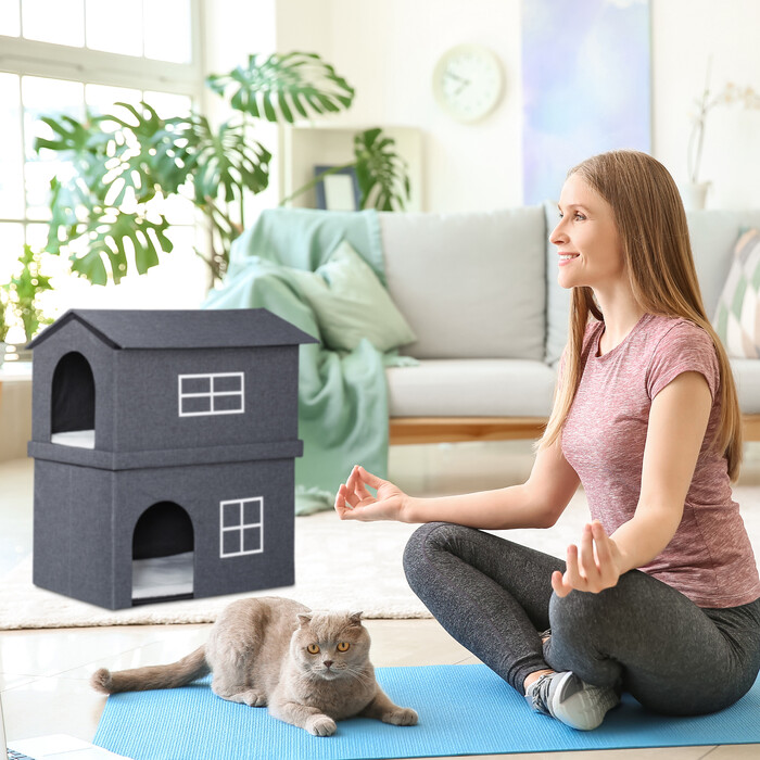 Relaxdays 2-Tier Cat House for Indoors