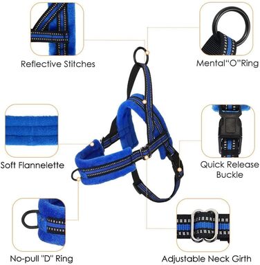 Нашийник для собак LowTon з повідком, анти-тягнучий, регульований, світловідбиваючий, для цуценят та малих/середніх собак, чорний (XS, Синій)