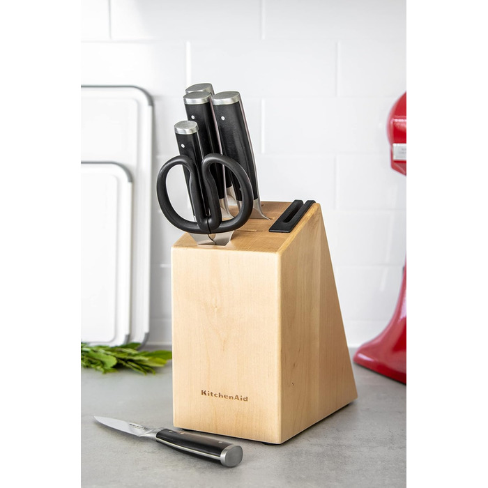 Набір кухонних ножів KitchenAid Gourmet: 5 ножів, ножиці, точилка, чорні ручки, японська сталь, 6 предметів