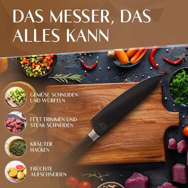 Кухонний ніж Glavory з чорним лезом та дерев'яною ручкою, 20 см - професійний кухонний ніж з надзвичайно гострим лезом, в подарунковій упаковці