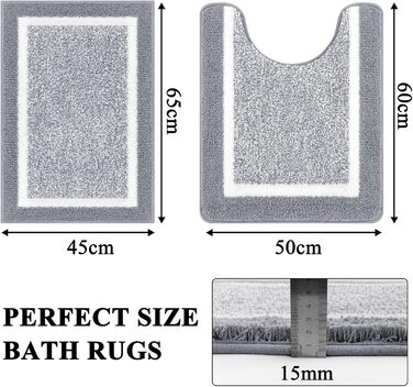 Килимок для ванної кімнати SHACOS: неслизький, м'який, водопоглинаючий, машинного прання, 45x65+50x60 см (Світло-сірий)