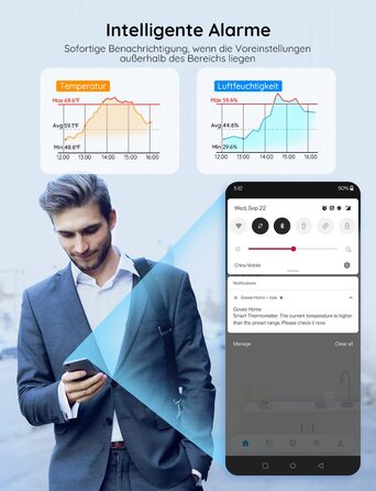 GoveeLife WiFi Hygrometer Thermometer Indoor 3 Pack, Smart Temperature and Humidity Monitor with App Notification and Data Storage, suitable for Greenhouse, Wine Cellar