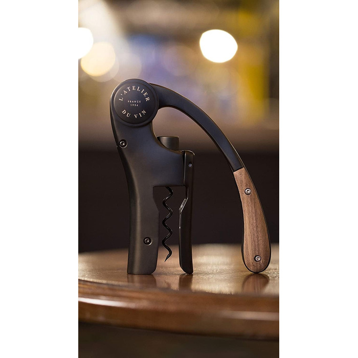 THE WINE WORKSHOP – Oeno Motion Wood & Black – Vertical Lever Corkscrew - Matte Metal and Solid Walnut Wood - Color Black
