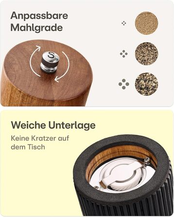 Набір для перцю та солі Praknu з дерев'яної акації з керамічним жорном - регулювання ступеня помолу, довговічний - дерев'яні млини для спецій - набір млинів для солі та перцю, чорний (маленький)