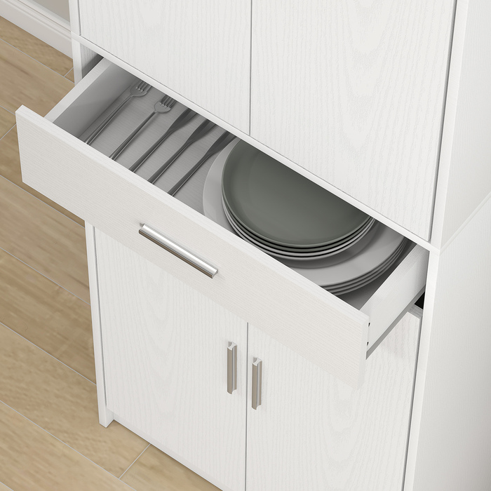 HOMCOM Kitchen Cabinet Tall Cabinet with Adjustable Shelves, 4-Door Buffet Cabinet with Drawer, Pantry Cabinet with Scandinavian Design, White | Aosom