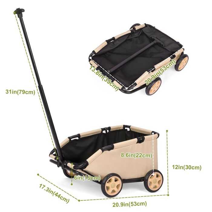 Міні-візок для тварин, складаний, багатофункціональний, з кишенькою та безпечним тросом (Хакі)