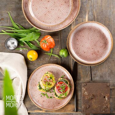 Moritz & Moritz TERRA 36-Piece Dinnerware Set for 12 People - Plate Set in delicate Terracotta made from high-quality porcelain - Dinnerware set for 12 people, consisting of 12 dinner plates, dessert plates, and bowls each. Terracotta 36-piece dinnerware set.