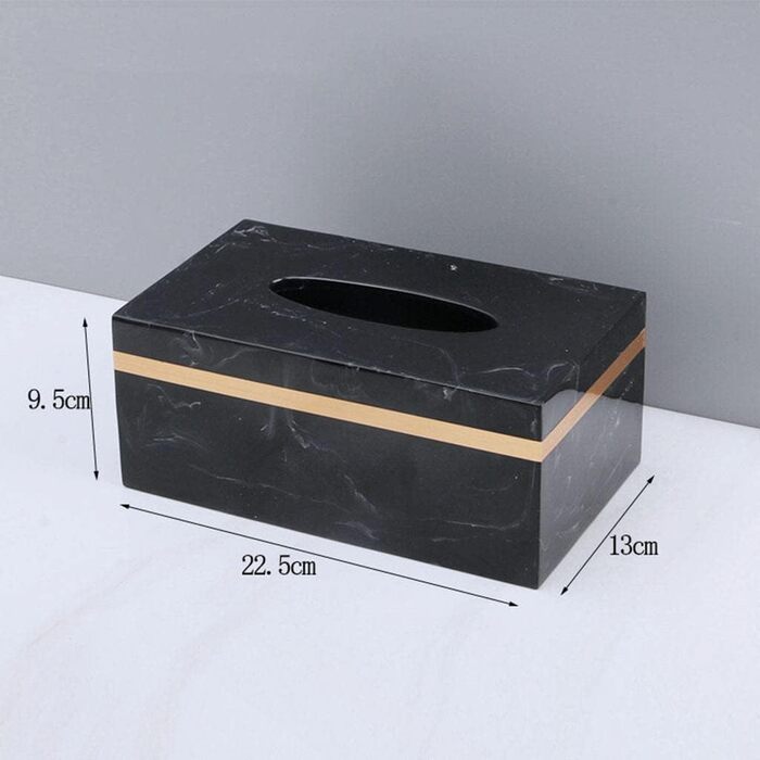 Baoblaze Rectangular Tissue Box Cover Holder Marble Pattern Cosmetic Tissue Storage Holder Decoration Paper Stand Napkin Box Paper Towel Dispenser for Bedroom Kitchen Bathroom Office - Black Gold