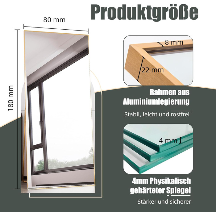 Stehender Ganzkörperspiegel mit Metallrahmen