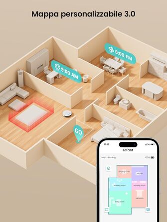 Робот-пилосос LEFANT M2 з функцією миття, 6000Pa, LiDAR-навігація, зони заборони, керування через додаток/Alexa, для шерсті тварин, килимів та твердих підлог