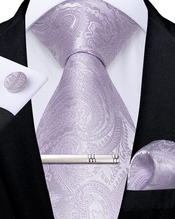 Набір краватки, хустинки та затискачів для манжет DiBanGu Paisley Lavendel7901 - Офіційний, весільний, діловий стиль