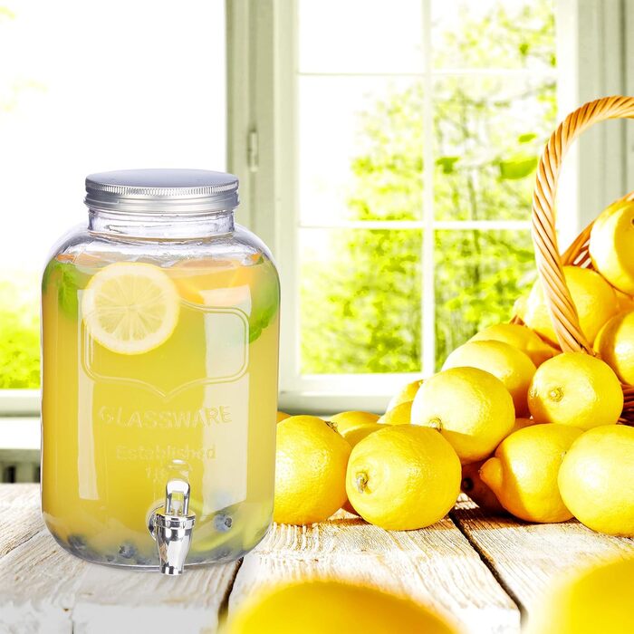 Диспенсер для напоїв Relaxdays 5 л, скло, кран, ретро, для кафе/ресторану, вінтажний, для вечірок на подвір'ї, прозорий